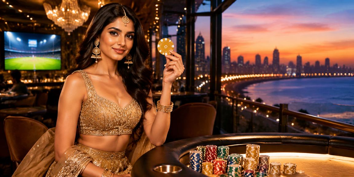 Indian woman enjoying cricket betting on mobile device